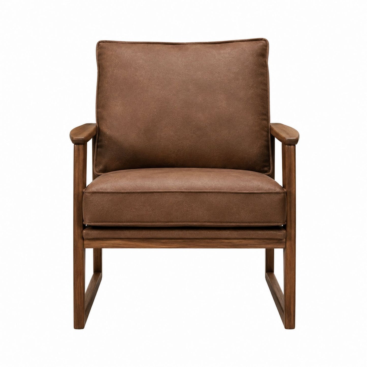 Brown Faux Leather Chair with Wooden Frame