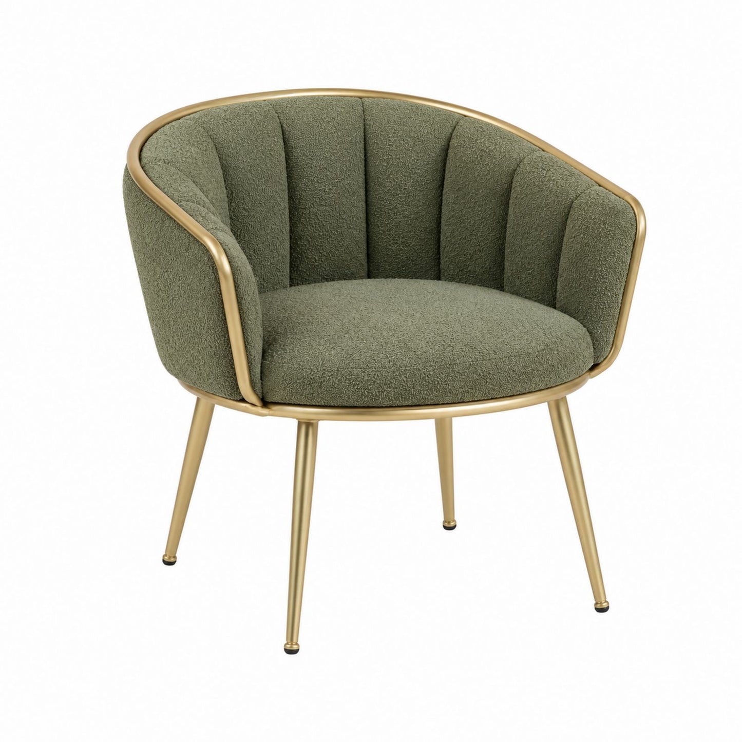 Green Bouclé Fabric Chair with Brass Frame