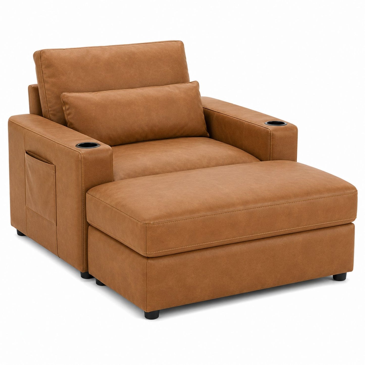 Brown PU Leather Recliner Chair with Cup Holders and Storage Pocket