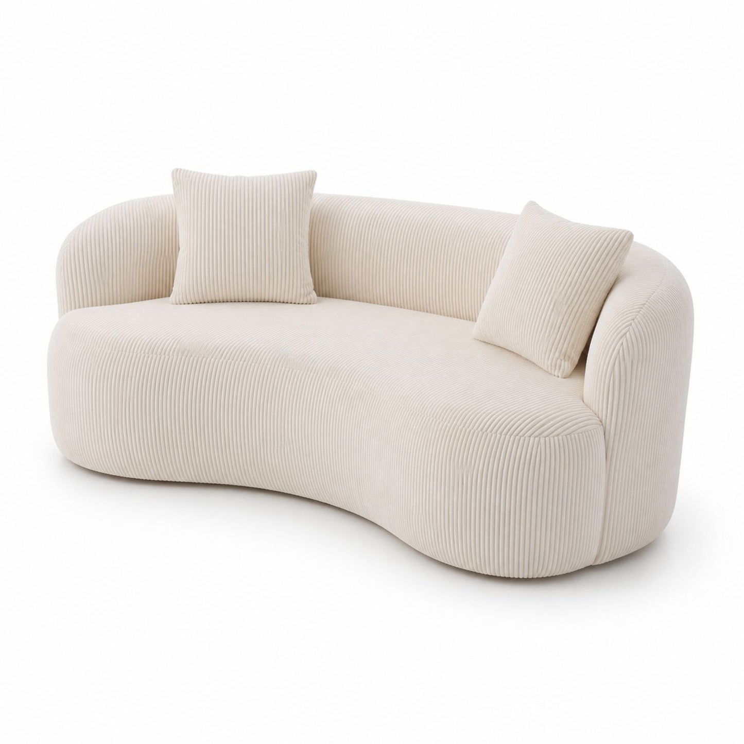 Curved Corduroy Sofa with Cushions Cream 230cm