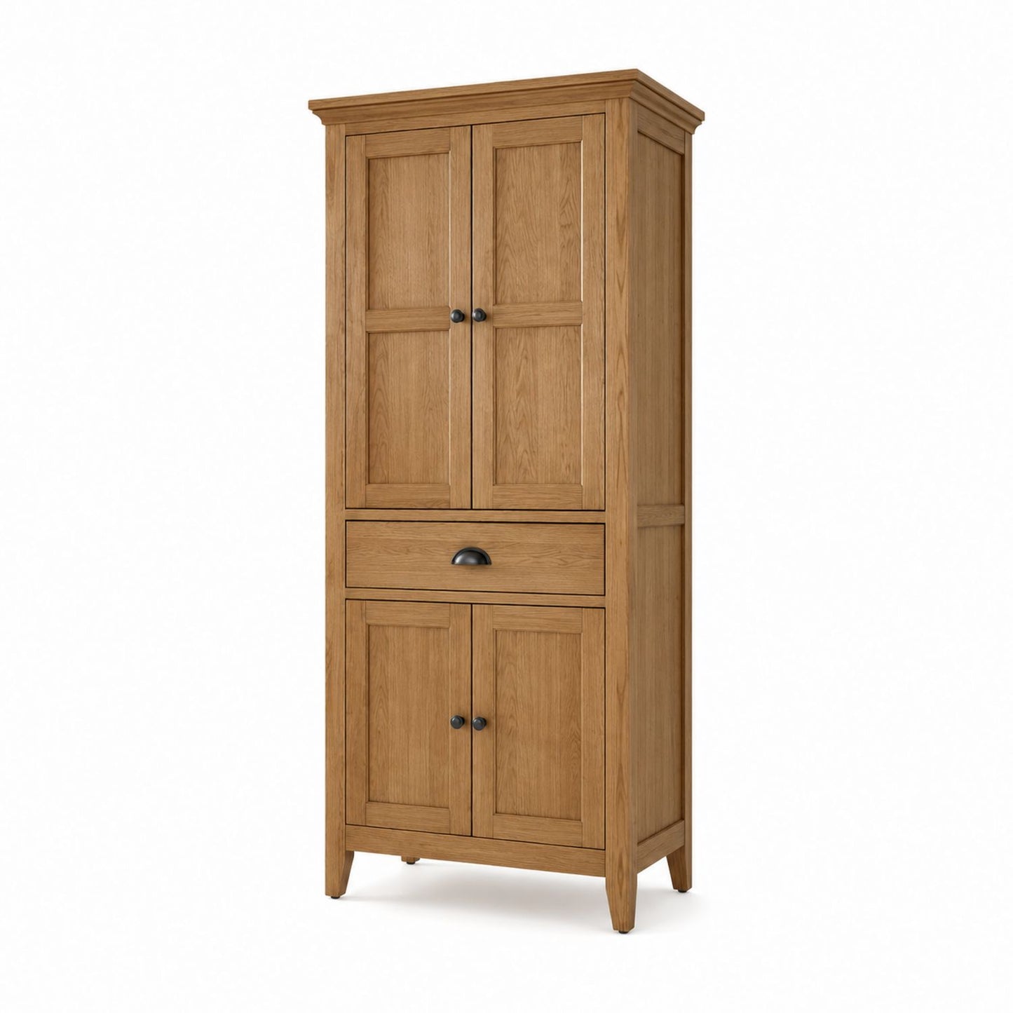 Solid Oak Tall Storage Cabinet with Doors and Drawer