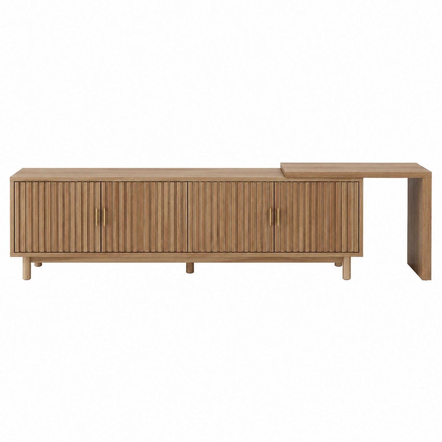 Wood TV Stand with Adjustable L-Shaped Shelf in Natural Oak 180cm