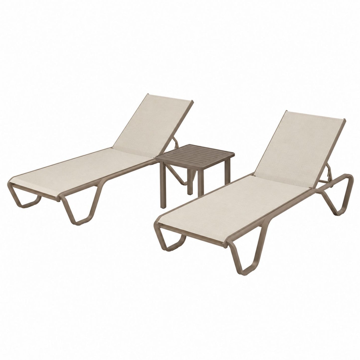 Outdoor Aluminum Beige Textilene Reclining Chaise Lounger Set with Side Table