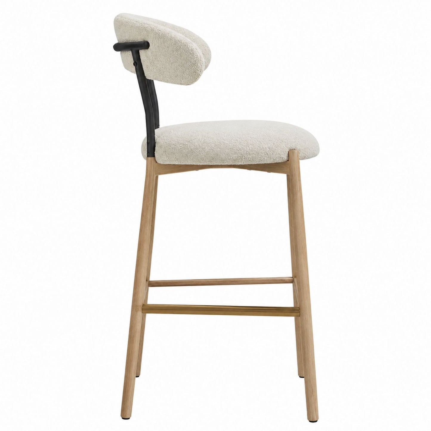 Wooden Bar Stool with Fabric Cushion and Metal Backrest Support 75cm