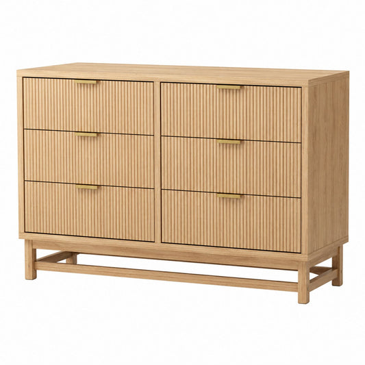 Oak 6-Drawer Dresser with Brass Handles