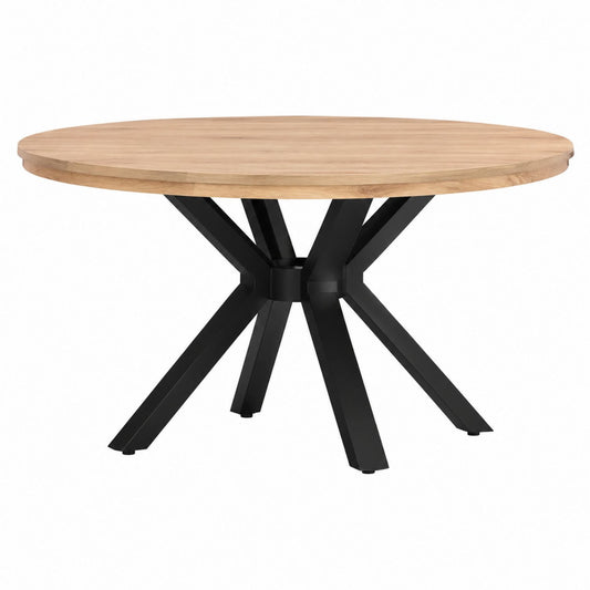 Round Oak Dining Table with Black Metal Legs 120cm