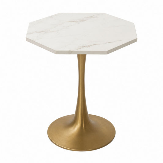 Octagonal Marble Top Table with Brass Base