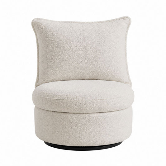Bouclé Upholstered Swivel Chair White Round 30 in