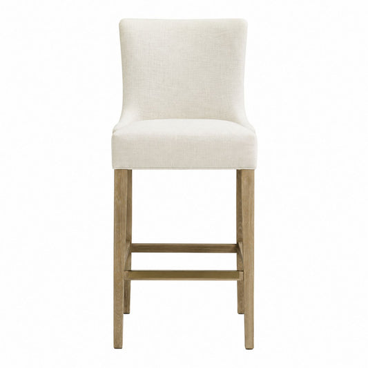 Bar Stool Polyester Upholstery Beige Solid Wood Frame