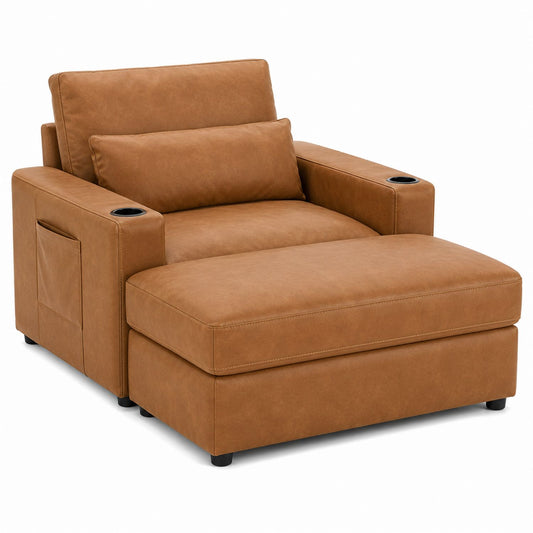 Brown PU Leather Recliner Chair with Cup Holders and Storage Pocket