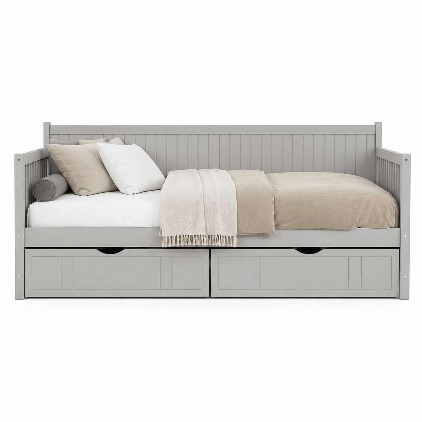 Gray Wooden Daybed with Trundle and Storage Drawers