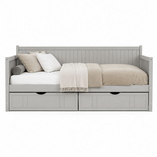 Gray Wooden Daybed with Trundle and Storage Drawers