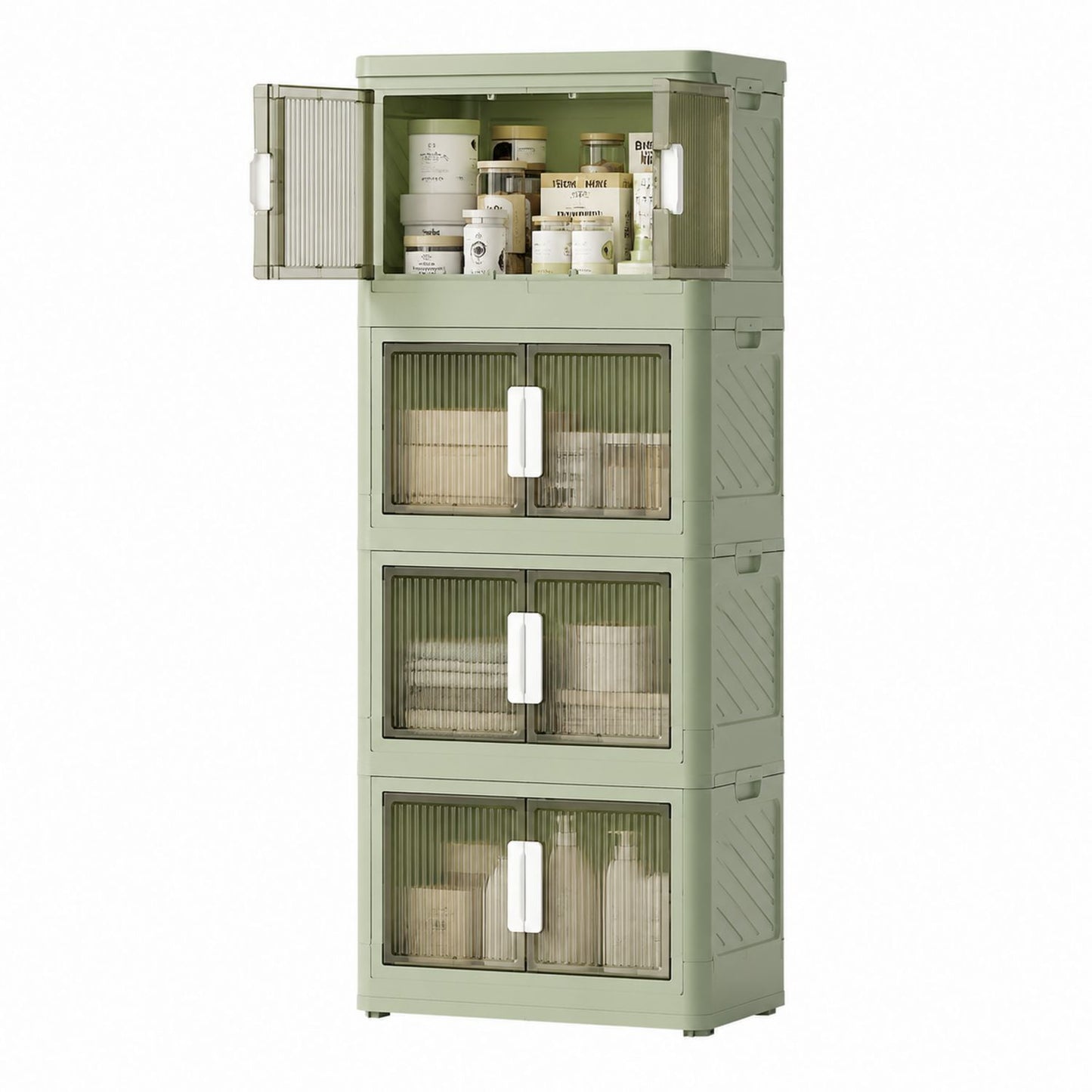 Plastic Storage Cabinet with 4 Doors Green 50x30x130 cm