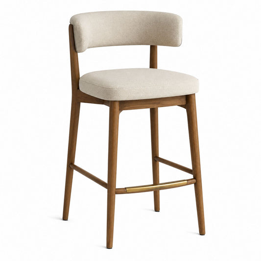 Wood Bar Stool with Polyester Fabric Seat Beige