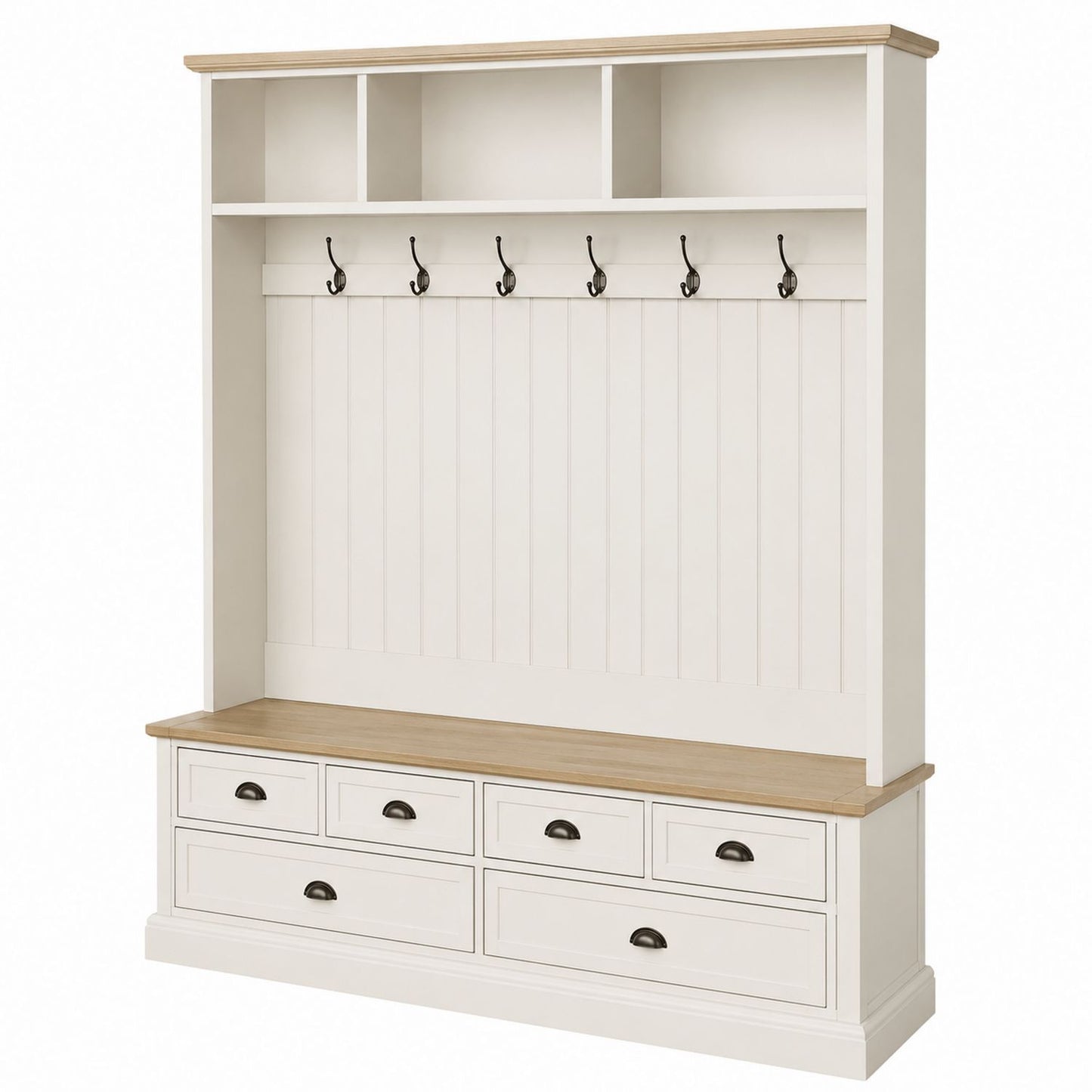 Wood Hall Tree with Storage and Coat Hooks