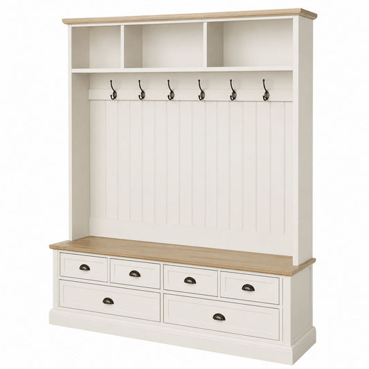 Wood Hall Tree with Storage and Coat Hooks