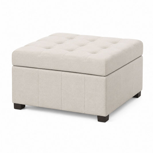 Square Storage Ottoman Polyester Fabric Beige 75x75x45 cm