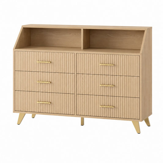Oak Veneer Dresser with 6 Drawers 140cm Width