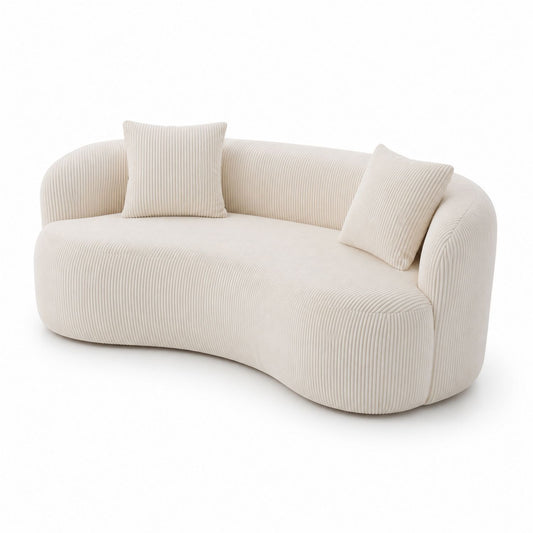 Curved Corduroy Sofa with Cushions Cream 230cm