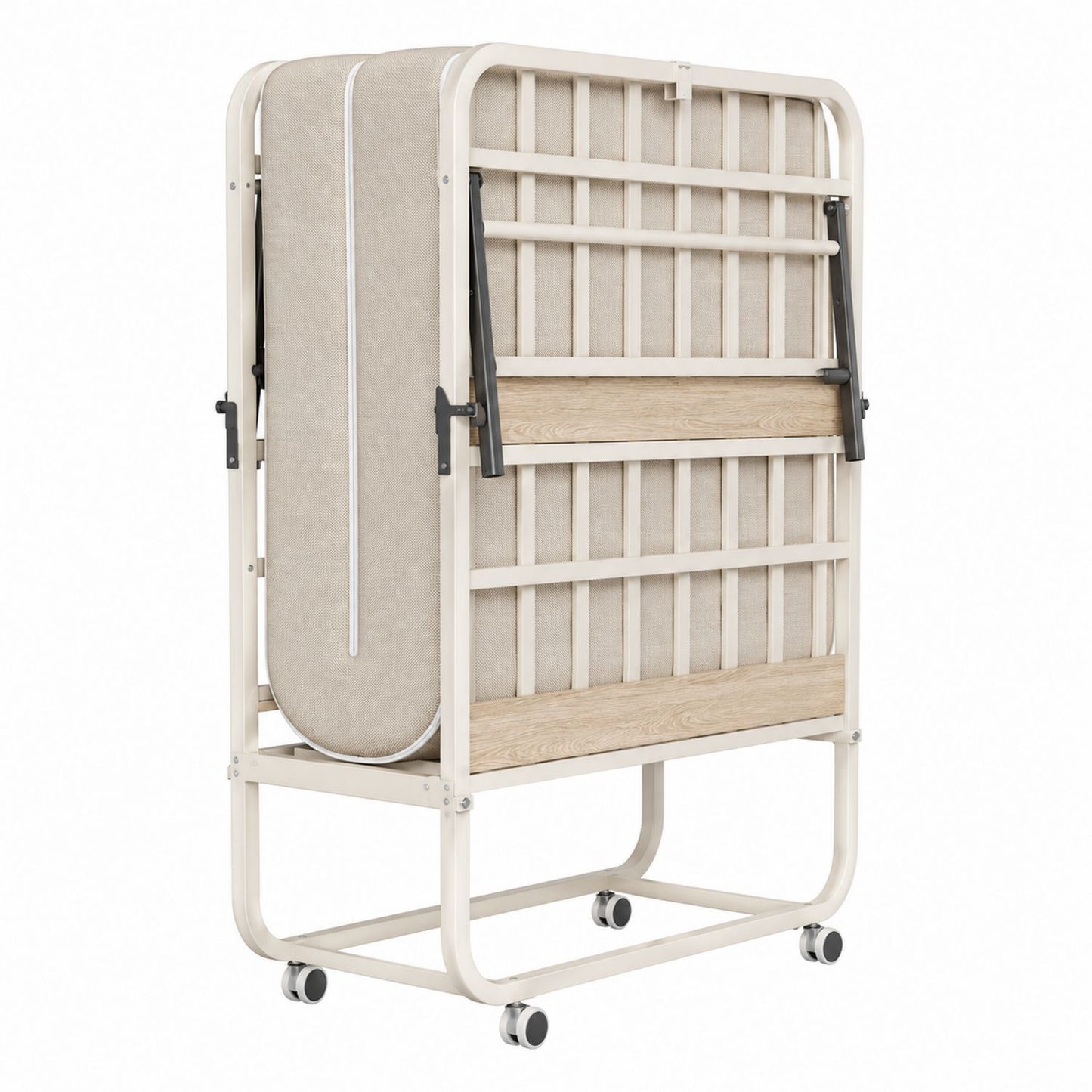Folding Rollaway Bed with Memory Foam Mattress Beige Steel Frame 200cm x 80cm