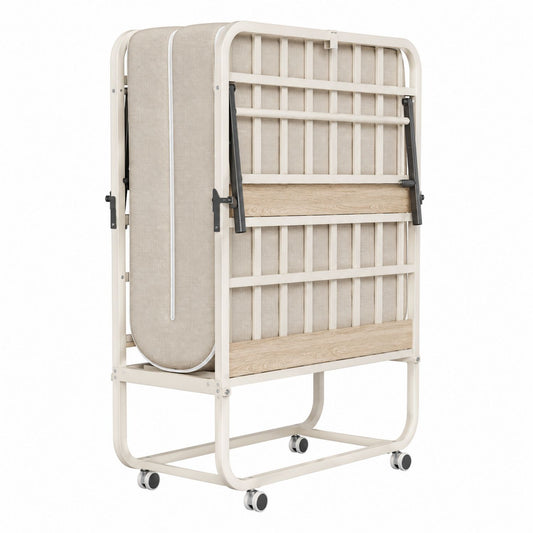 Folding Rollaway Bed with Memory Foam Mattress Beige Steel Frame 200cm x 80cm