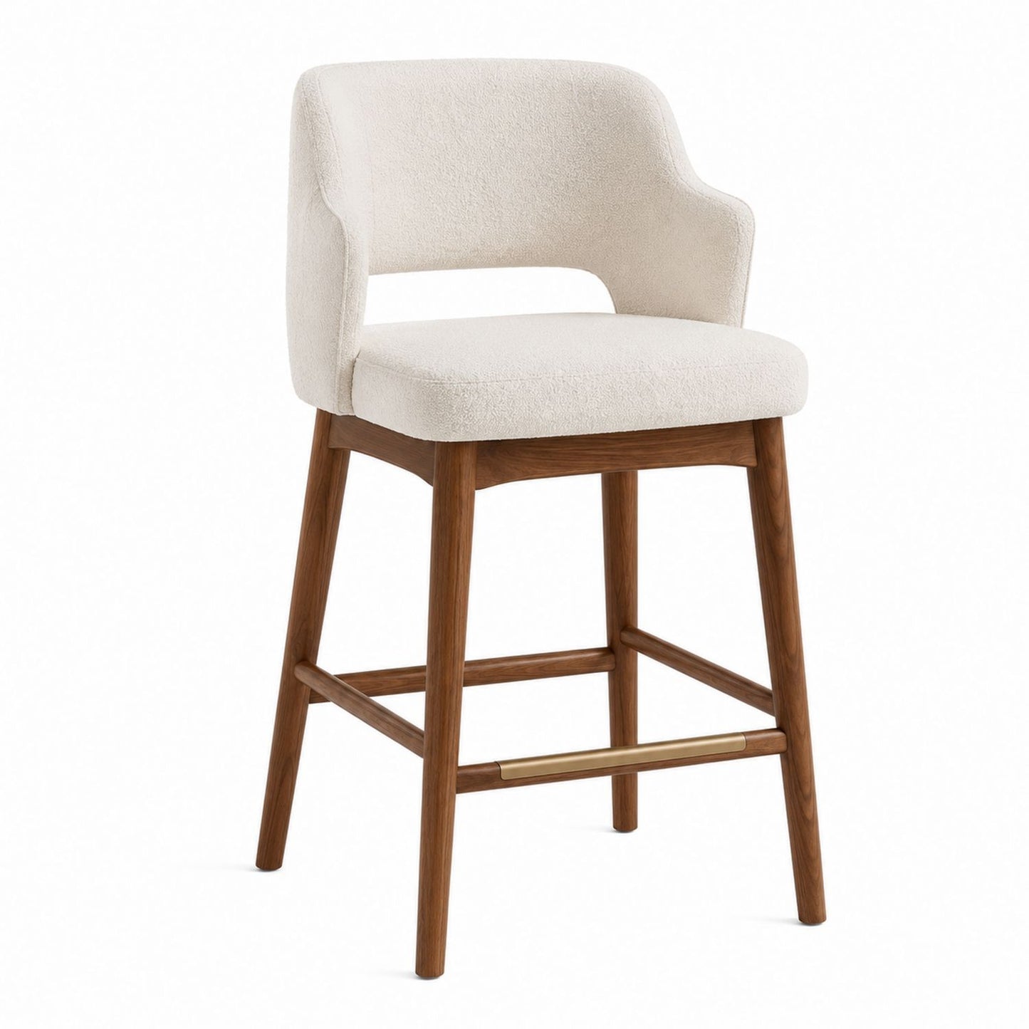Upholstered Bar Stool with Wood Frame and Beige Fabric