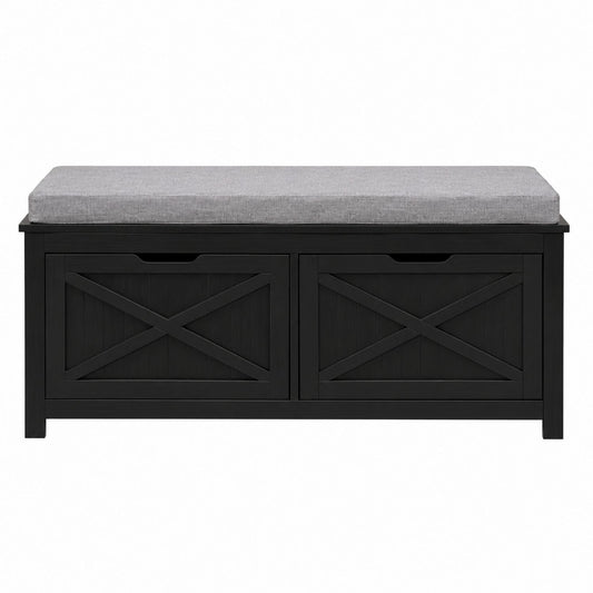 Wood Shoe Storage Bench with Polyester Fabric Cushion Black 100x40x45 cm