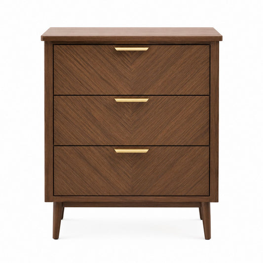 Solid Wood Three-Drawer Dresser with Metal Handles