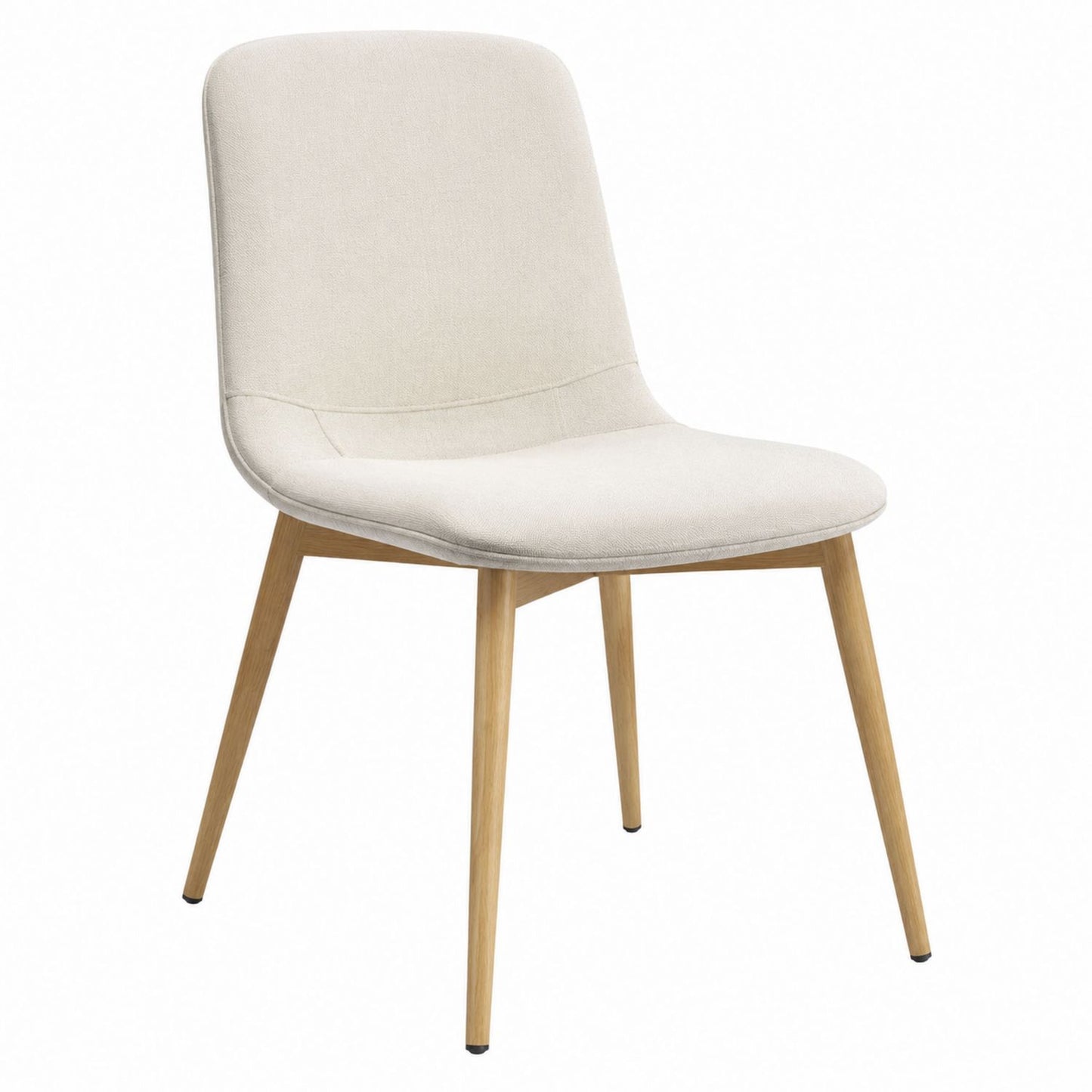Polyester Upholstered Dining Chair with Oak Wood Legs Beige