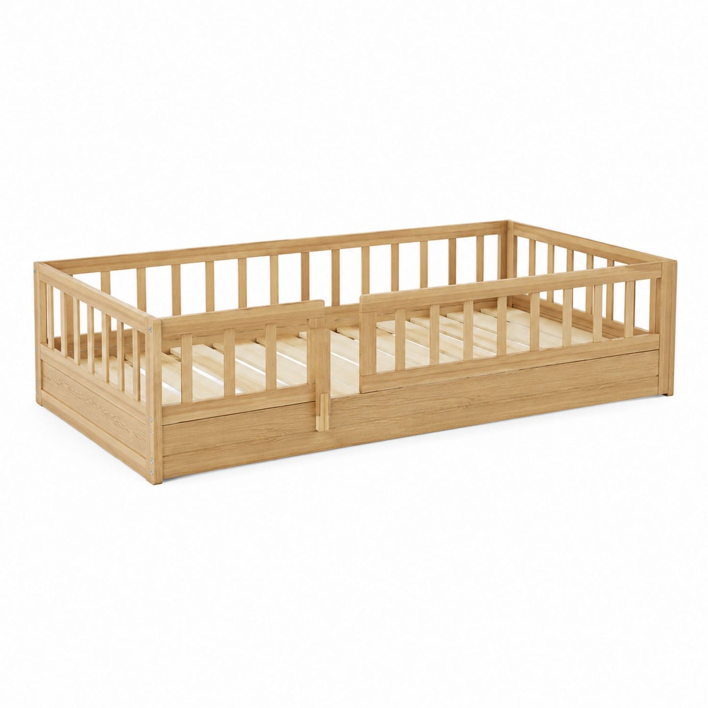 Solid Wood Toddler Bed with Safety Rails 144cm x 75cm x 55cm