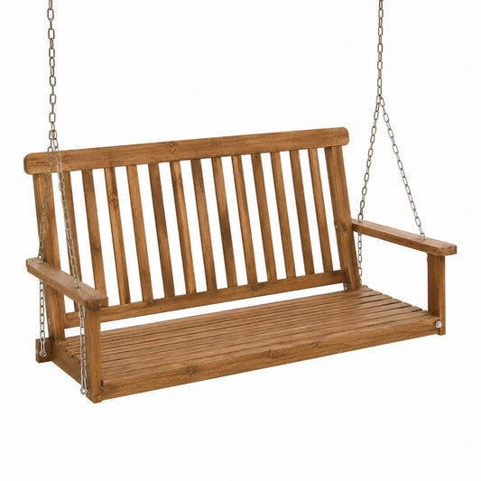 Wood Swing Bench with Chains - Brown