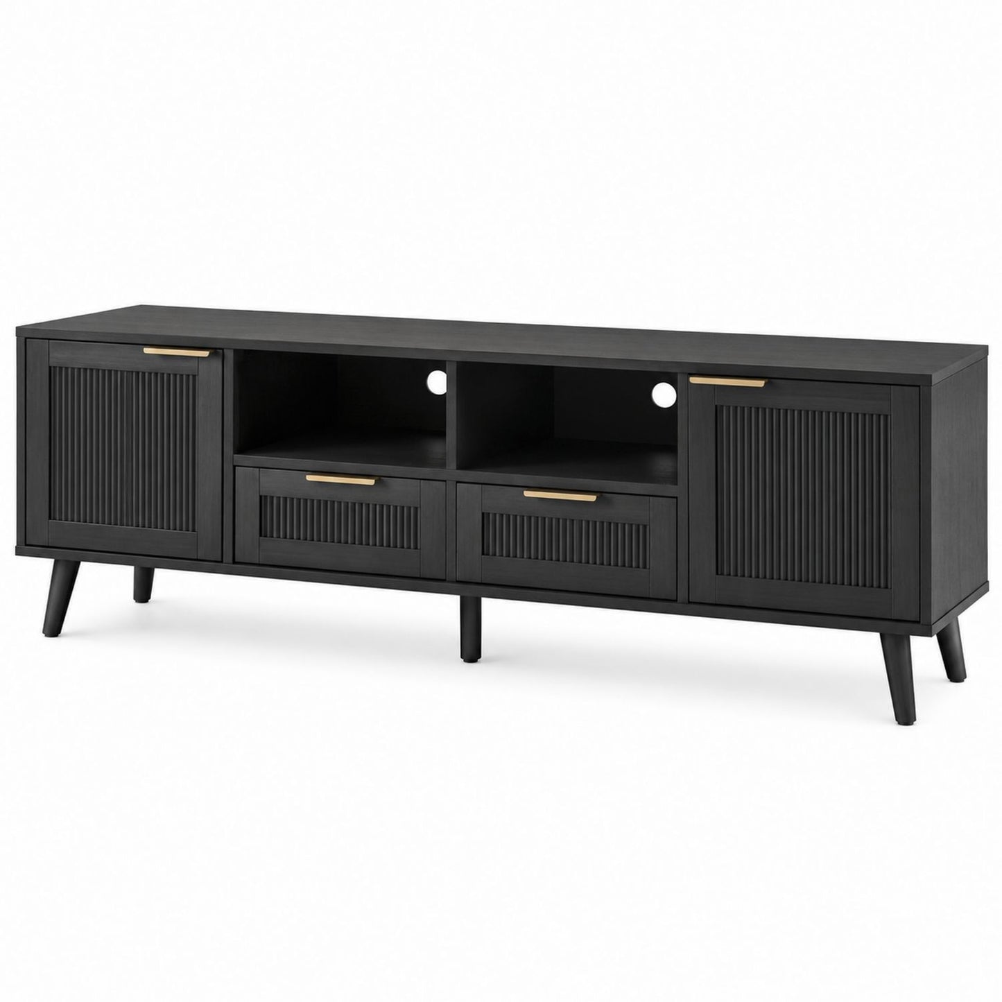 Wood TV Stand with Storage Cabinets Black 60in