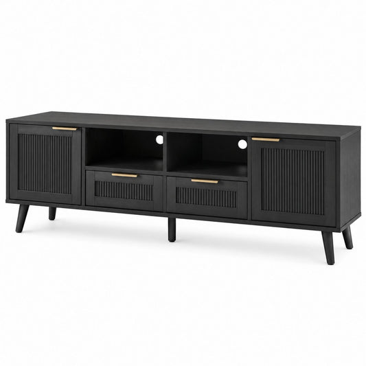 Wood TV Stand with Storage Cabinets Black 60in