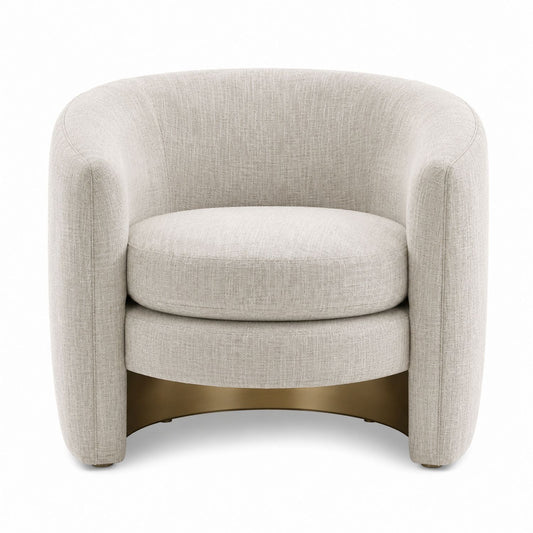 Curved Linen Armchair with Brass-Plated Base 75cm