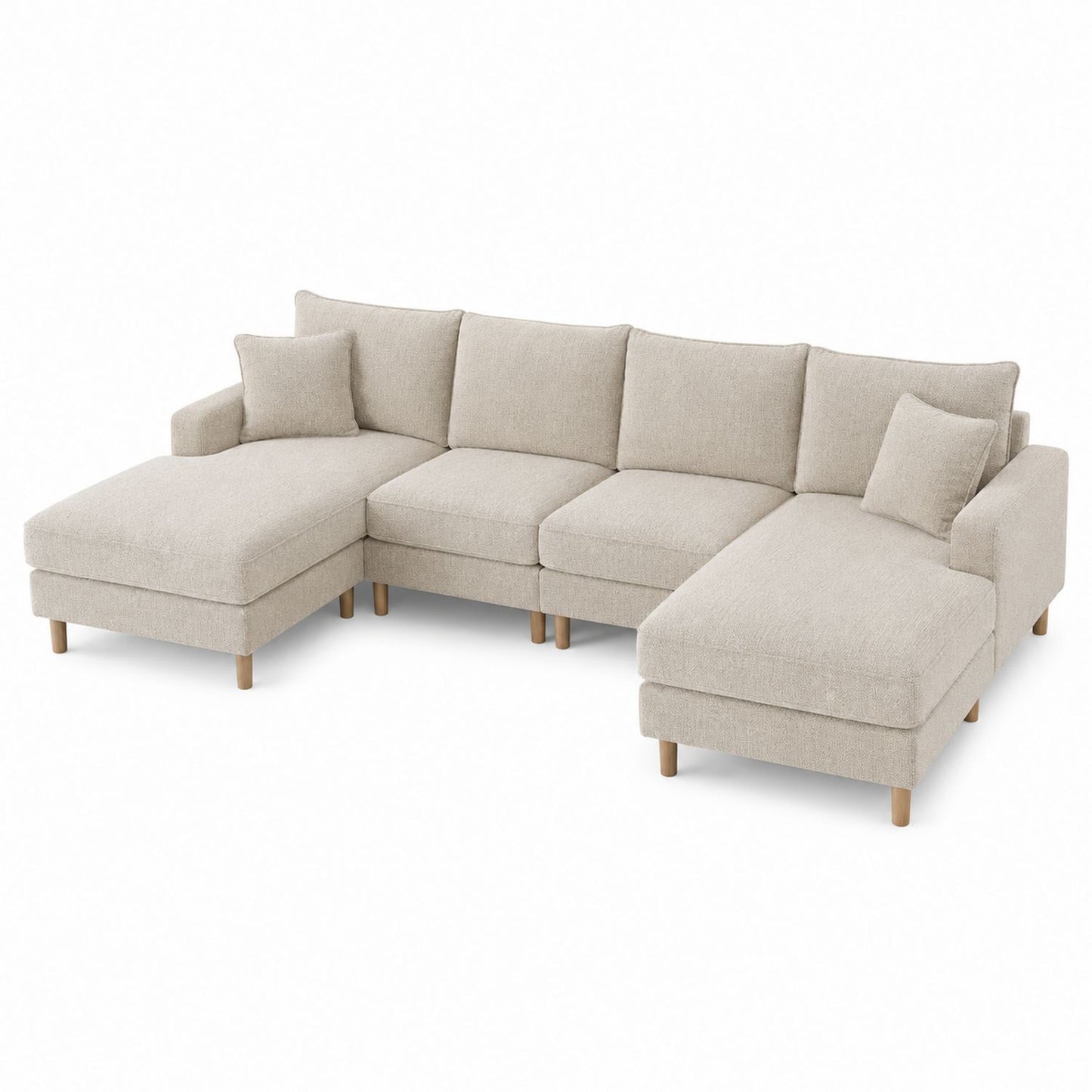 Beige Fabric L-Shaped Sectional Sofa with Chaise